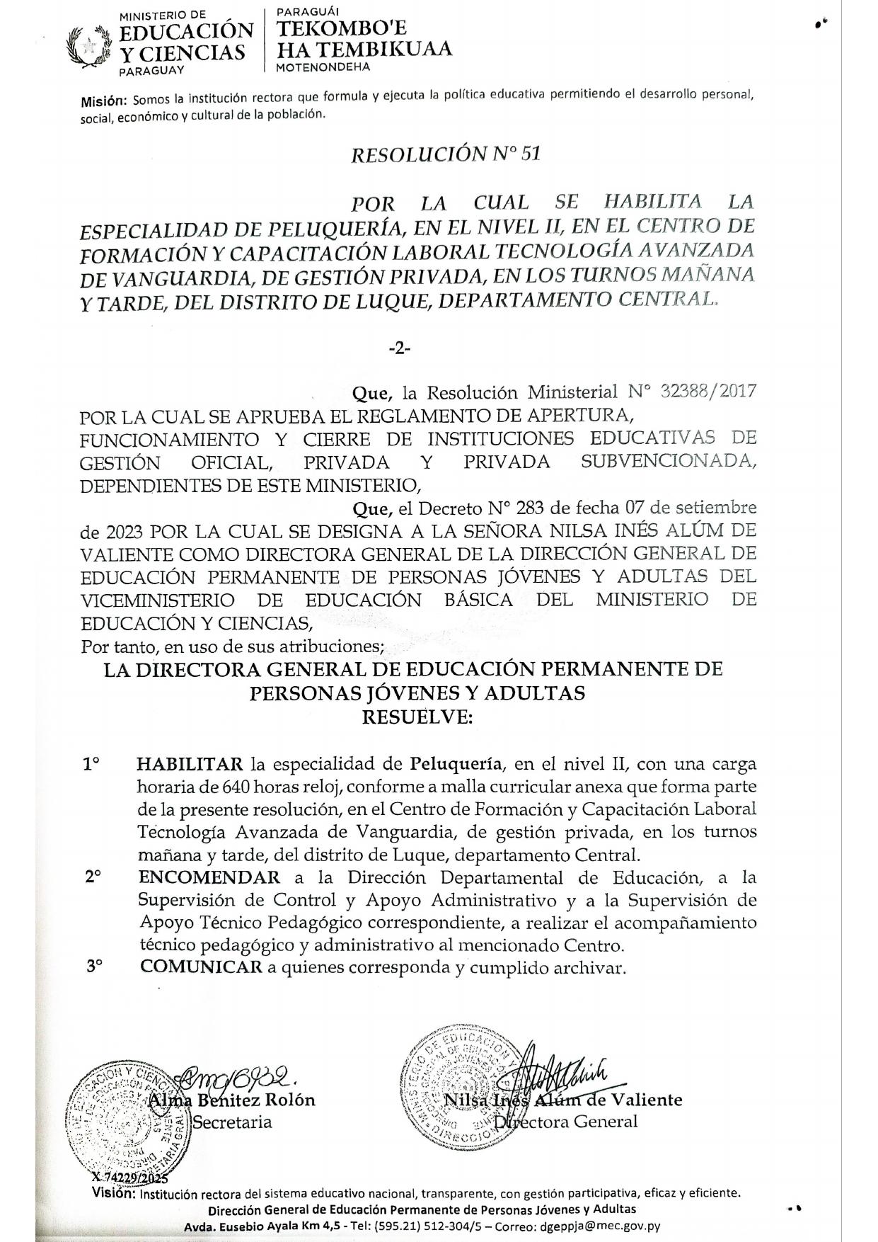 Resolución M.E.C. — Técnico en Peluquería