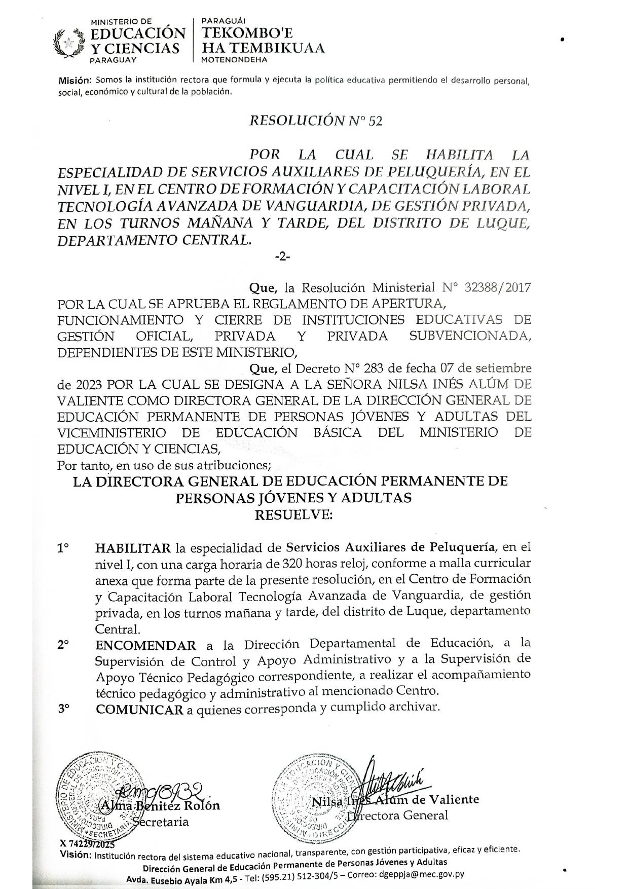 Resolución M.E.C. — Auxiliar en Peluquería