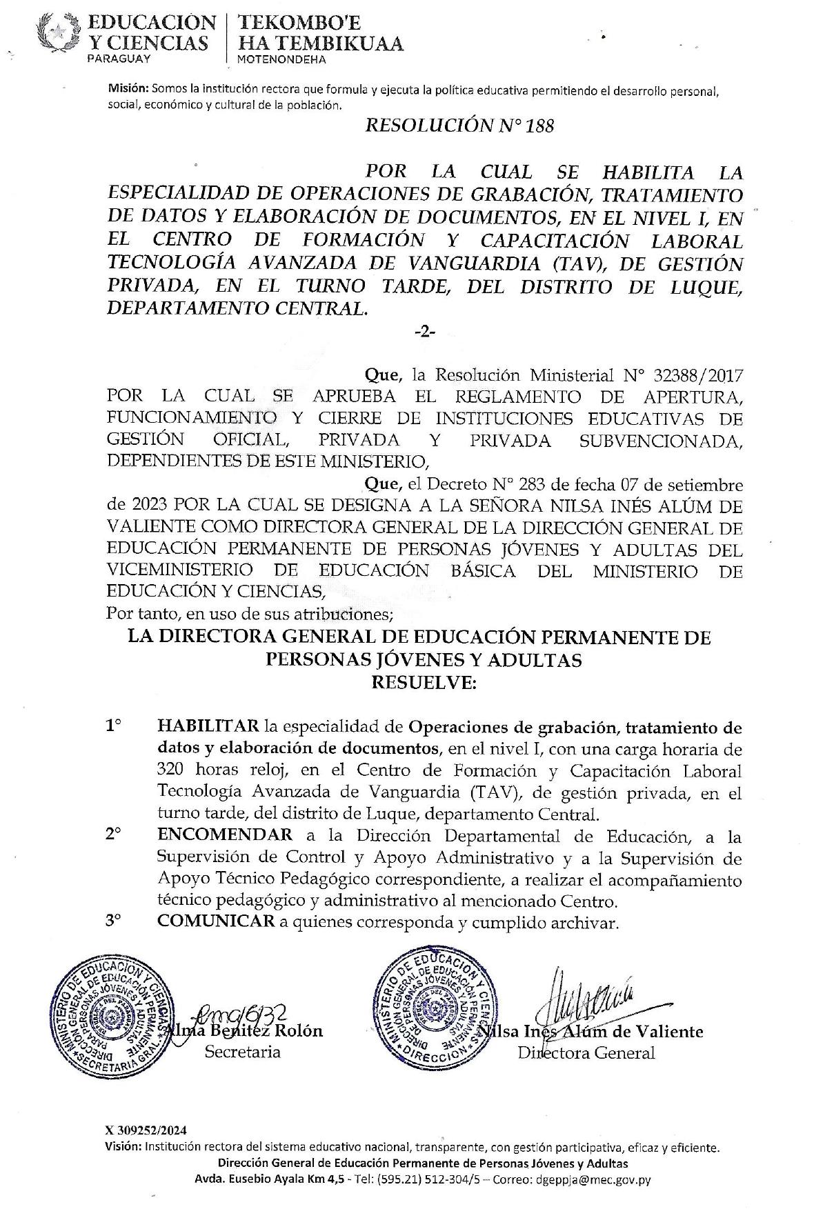 Resolución M.E.C. — Secretariado Ejecutivo Administrativo